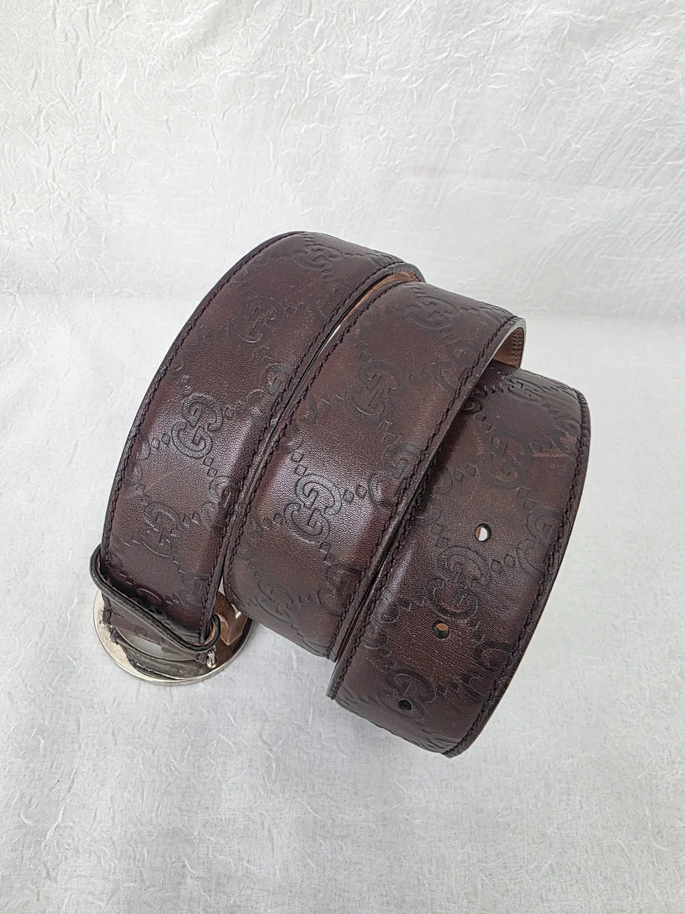 Auth Gucci Guccissima Double GG Leather Belt